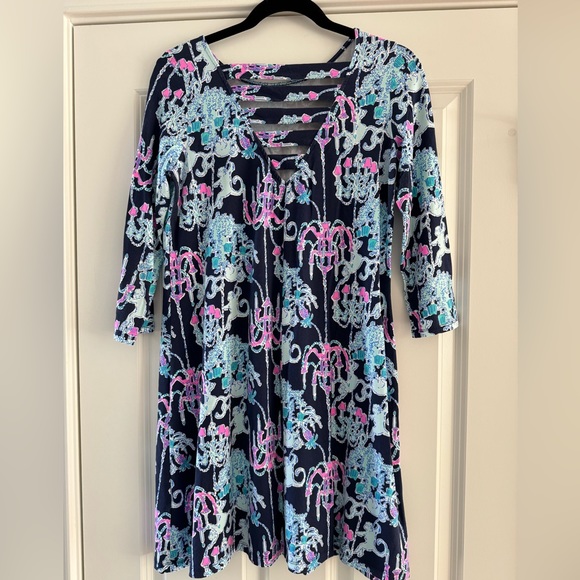 Lilly Pulitzer Ophelia Dress SZ S Bright Navy Pop Up Monkey Trouble - Picture 6 of 16